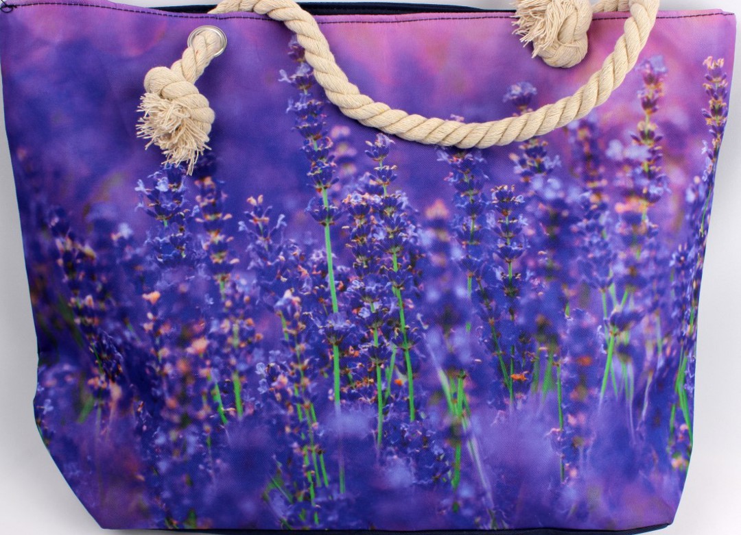 Colourful carry bag w base and rope handle lavender garden Style :AL/4492 image 0